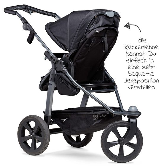 TFK Passeggino combinato Mono con pneumatici a camera d'aria - incl. unità combinata (navicella + seduta) + pacchetto accessori XXL Zamboo - nero