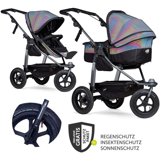 TFK Kombi-Kinderwagen Mono mit Luftreifen - inkl. Kombi-Einheit (Babywanne + Sitz) und XXL-Zamboo Zubehörpaket - Glow