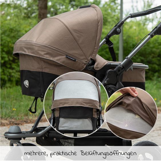 TFK Kombi-Kinderwagen Mono mit Luftreifen - inkl. Kombi-Einheit (Babywanne + Sitz) und XXL-Zamboo Zubehörpaket - Glow