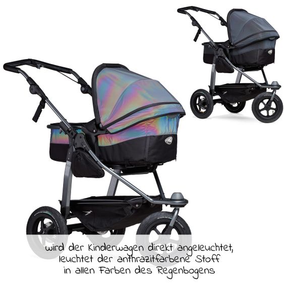 TFK Kombi-Kinderwagen Mono mit Luftreifen - inkl. Kombi-Einheit (Babywanne + Sitz) und XXL-Zamboo Zubehörpaket - Glow