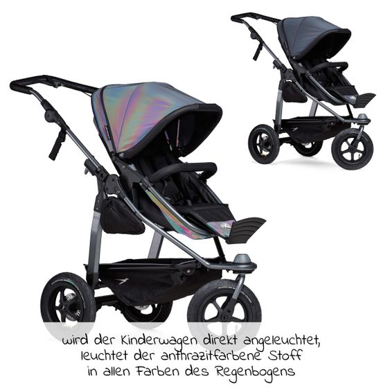 TFK Kombi-Kinderwagen Mono mit Luftreifen - inkl. Kombi-Einheit (Babywanne + Sitz) und XXL-Zamboo Zubehörpaket - Glow