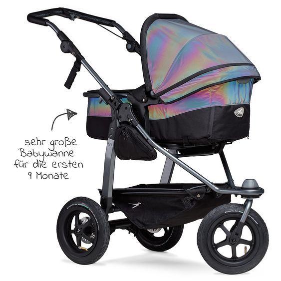 TFK Kombi-Kinderwagen Mono mit Luftreifen - inkl. Kombi-Einheit (Babywanne + Sitz) und XXL-Zamboo Zubehörpaket - Glow