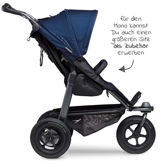 TFK Kombi-Kinderwagen Mono mit Luftreifen - inkl. Kombi-Einheit (Babywanne + Sitz) und XXL-Zamboo Zubehörpaket - Marine