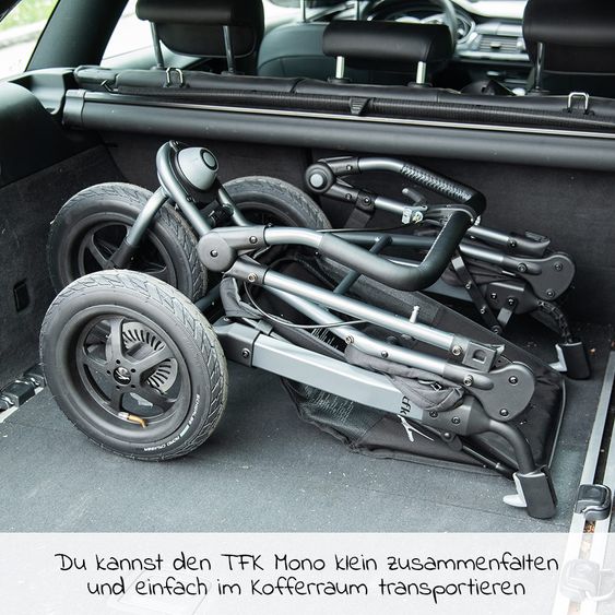 TFK Kombi-Kinderwagen Mono mit Luftreifen - inkl. Kombi-Einheit (Babywanne + Sitz) und XXL-Zamboo Zubehörpaket - Marine