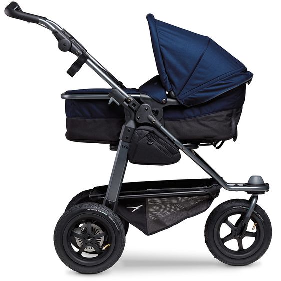 TFK Kombi-Kinderwagen Mono mit Luftreifen - inkl. Kombi-Einheit (Babywanne + Sitz) und XXL-Zamboo Zubehörpaket - Marine