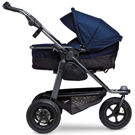 TFK Kombi-Kinderwagen Mono mit Luftreifen - inkl. Kombi-Einheit (Babywanne + Sitz) und XXL-Zamboo Zubehörpaket - Marine