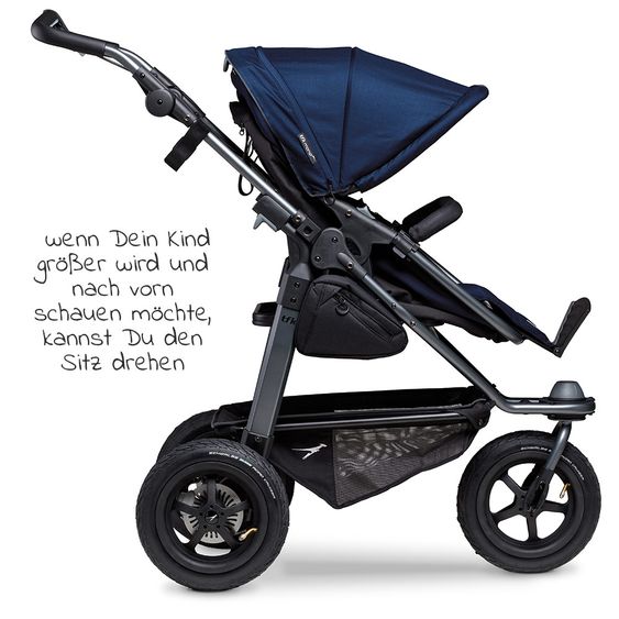 TFK Kombi-Kinderwagen Mono mit Luftreifen - inkl. Kombi-Einheit (Babywanne + Sitz) und XXL-Zamboo Zubehörpaket - Marine