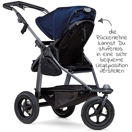 TFK Kombi-Kinderwagen Mono mit Luftreifen - inkl. Kombi-Einheit (Babywanne + Sitz) und XXL-Zamboo Zubehörpaket - Marine