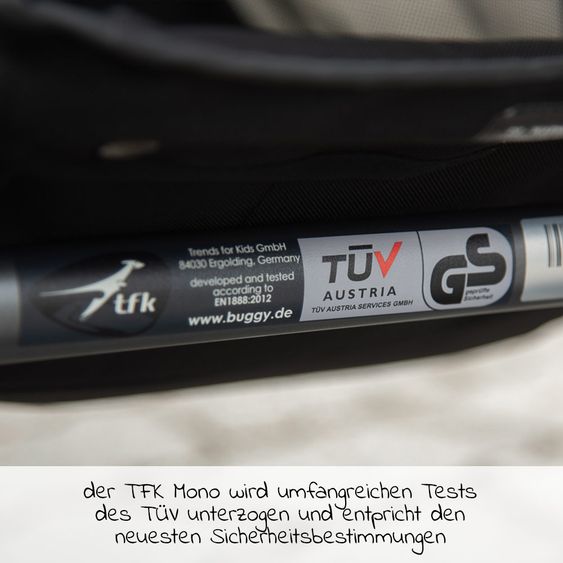 TFK Kombi-Kinderwagen Mono mit Luftreifen - inkl. Kombi-Einheit (Babywanne + Sitz) + XXL-Zamboo Zubehörpaket - Grau