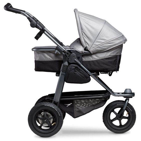 TFK Kombi-Kinderwagen Mono mit Luftreifen - inkl. Kombi-Einheit (Babywanne + Sitz) + XXL-Zamboo Zubehörpaket - Grau
