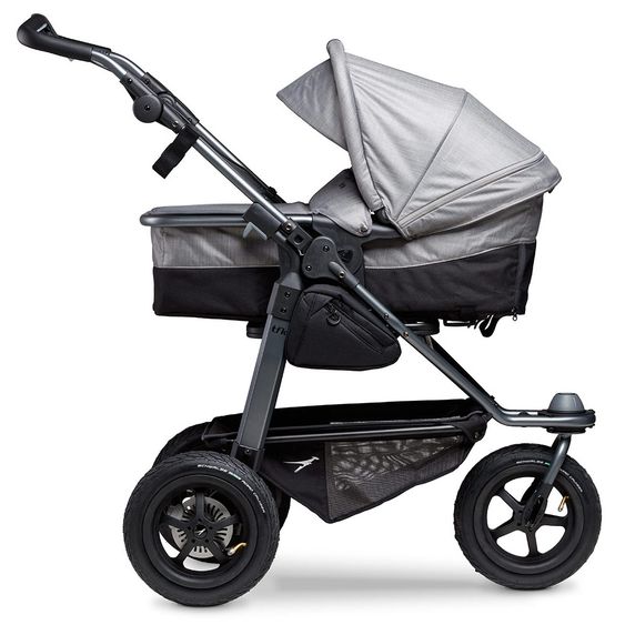 TFK Kombi-Kinderwagen Mono mit Luftreifen - inkl. Kombi-Einheit (Babywanne + Sitz) + XXL-Zamboo Zubehörpaket - Grau