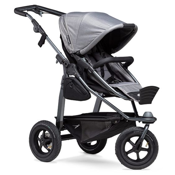 TFK Kombi-Kinderwagen Mono mit Luftreifen - inkl. Kombi-Einheit (Babywanne + Sitz) + XXL-Zamboo Zubehörpaket - Grau