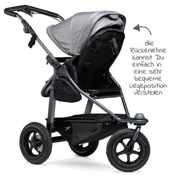 TFK Kombi-Kinderwagen Mono mit Luftreifen - inkl. Kombi-Einheit (Babywanne + Sitz) + XXL-Zamboo Zubehörpaket - Grau