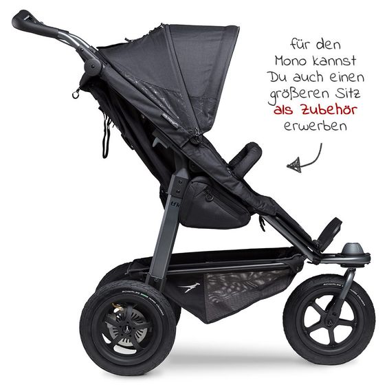 TFK Kombi-Kinderwagen Mono mit Luftreifen - inkl. Kombi-Einheit (Babywanne + Sitz) + XXL-Zamboo Zubehörpaket - Schwarz