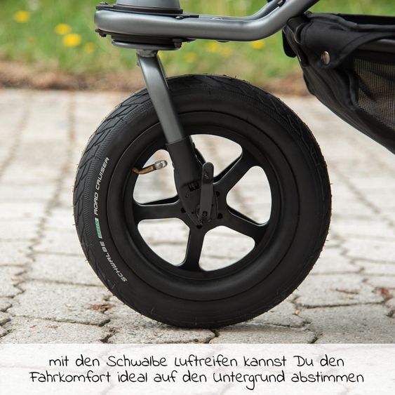 TFK Kombi-Kinderwagen Mono mit Luftreifen - inkl. Kombi-Einheit (Babywanne + Sitz) + XXL-Zamboo Zubehörpaket - Schwarz