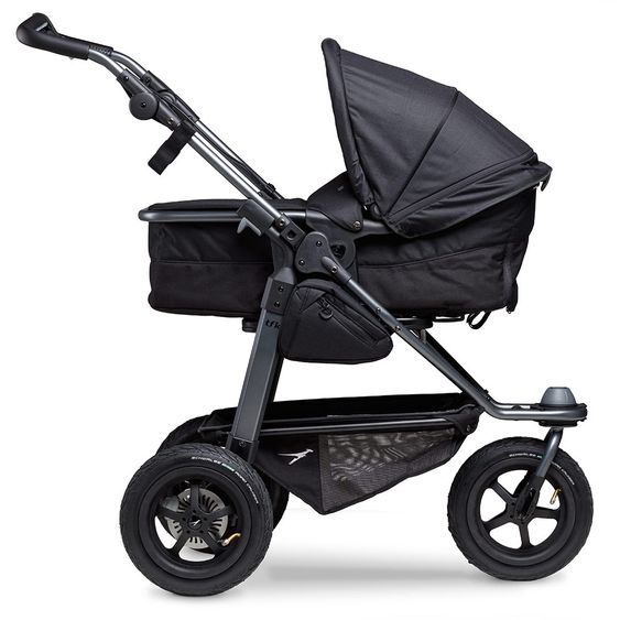 TFK Kombi-Kinderwagen Mono mit Luftreifen - inkl. Kombi-Einheit (Babywanne + Sitz) + XXL-Zamboo Zubehörpaket - Schwarz