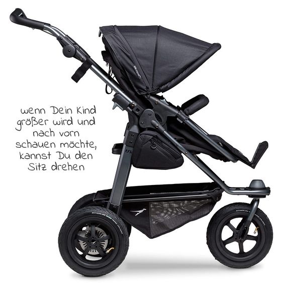 TFK Kombi-Kinderwagen Mono mit Luftreifen - inkl. Kombi-Einheit (Babywanne + Sitz) + XXL-Zamboo Zubehörpaket - Schwarz