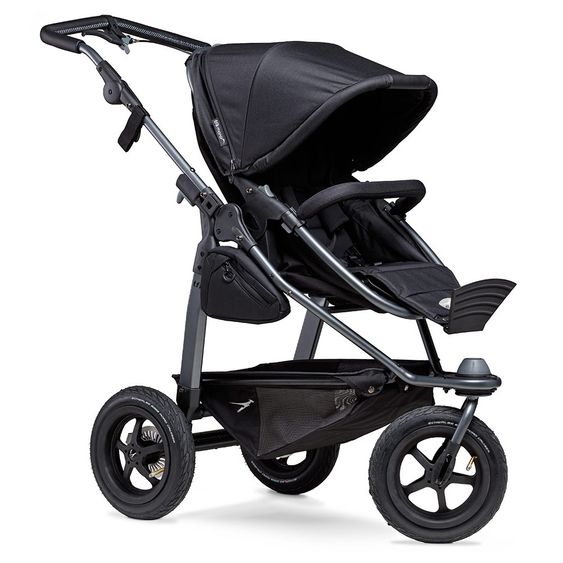 TFK Kombi-Kinderwagen Mono mit Luftreifen - inkl. Kombi-Einheit (Babywanne + Sitz) + XXL-Zamboo Zubehörpaket - Schwarz