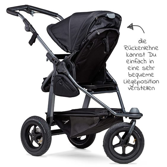 TFK Kombi-Kinderwagen Mono mit Luftreifen - inkl. Kombi-Einheit (Babywanne + Sitz) + XXL-Zamboo Zubehörpaket - Schwarz