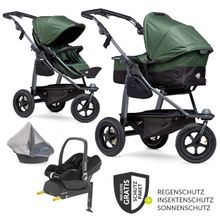 Kombi-Kinderwagen Mono mit Luftreifen, Kombi-Einheit, Babyschale Cabriofix, Isofix-Basis & XXL-Zamboo Zubehör - Olive