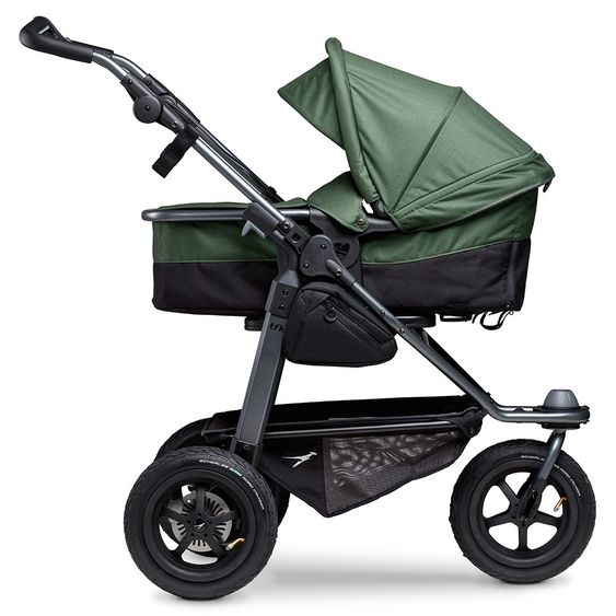 TFK Kombi-Kinderwagen Mono mit Luftreifen, Kombi-Einheit, Babyschale Cabriofix, Isofix-Basis & XXL-Zamboo Zubehör - Olive