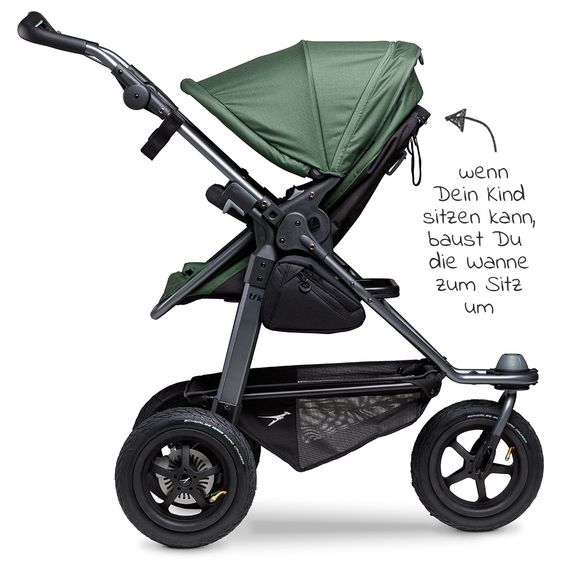 TFK Kombi-Kinderwagen Mono mit Luftreifen, Kombi-Einheit, Babyschale Cabriofix, Isofix-Basis & XXL-Zamboo Zubehör - Olive