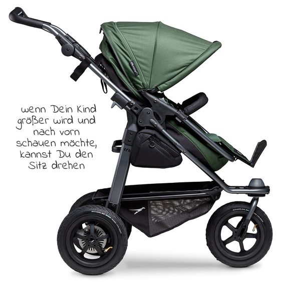 TFK Kombi-Kinderwagen Mono mit Luftreifen, Kombi-Einheit, Babyschale Cabriofix, Isofix-Basis & XXL-Zamboo Zubehör - Olive