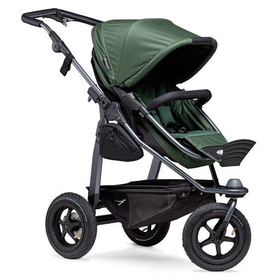 TFK Kombi-Kinderwagen Mono mit Luftreifen, Kombi-Einheit, Babyschale Cabriofix, Isofix-Basis & XXL-Zamboo Zubehör - Olive