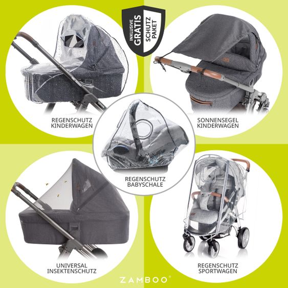 TFK Kombi-Kinderwagen Mono mit Luftreifen, Kombi-Einheit, Babyschale Cabriofix, Isofix-Basis & XXL-Zamboo Zubehör - Olive