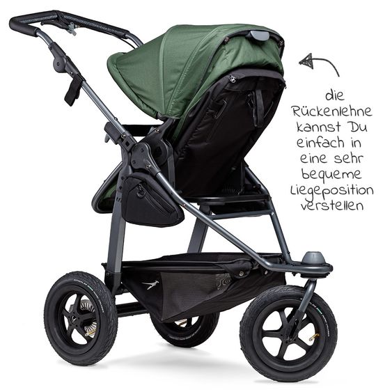 TFK Kombi-Kinderwagen Mono mit Luftreifen, Kombi-Einheit, Babyschale Cabriofix, Isofix-Basis & XXL-Zamboo Zubehör - Olive