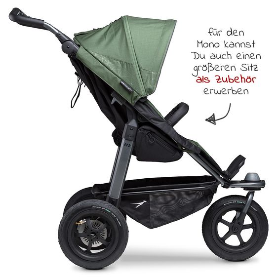TFK Kombi-Kinderwagen Mono mit Luftreifen, Kombi-Einheit, Babyschale Cabriofix, Isofix-Basis & XXL-Zamboo Zubehör - Olive