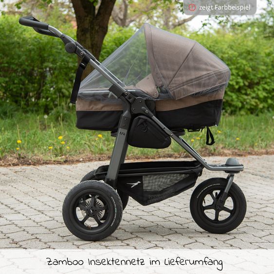 TFK Kombi-Kinderwagen Mono mit Luftreifen, Kombi-Einheit, Babyschale Cabriofix, Isofix-Basis & XXL-Zamboo Zubehör - Olive