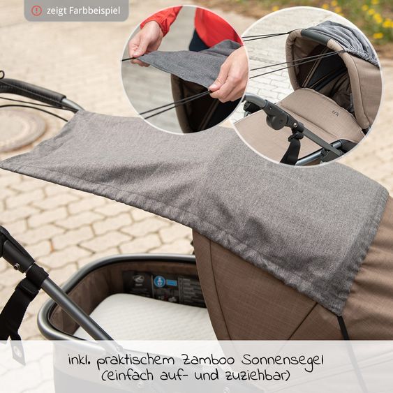 TFK Kombi-Kinderwagen Mono mit Luftreifen, Kombi-Einheit, Babyschale Cabriofix, Isofix-Basis & XXL-Zamboo Zubehör - Olive