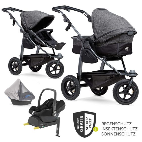 TFK Kombi-Kinderwagen Mono mit Luftreifen, Kombi-Einheit, Babyschale Cabriofix, Isofix-Basis & XXL-Zamboo Zubehör - Premium Anthrazit