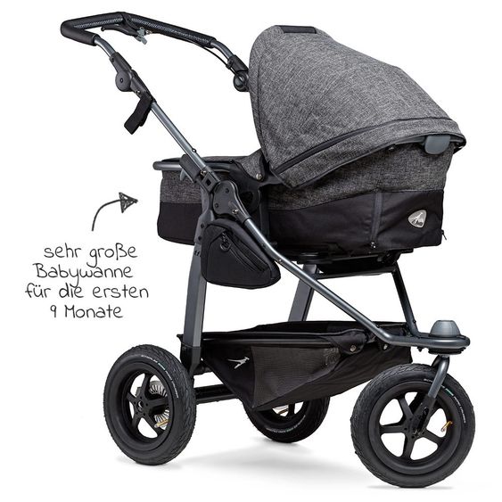 TFK Kombi-Kinderwagen Mono mit Luftreifen, Kombi-Einheit, Babyschale Cabriofix, Isofix-Basis & XXL-Zamboo Zubehör - Premium Anthrazit