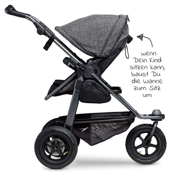 TFK Kombi-Kinderwagen Mono mit Luftreifen, Kombi-Einheit, Babyschale Cabriofix, Isofix-Basis & XXL-Zamboo Zubehör - Premium Anthrazit