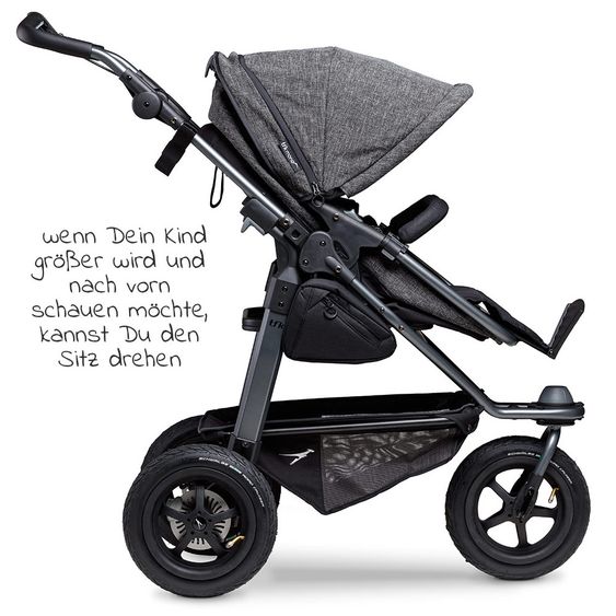 TFK Kombi-Kinderwagen Mono mit Luftreifen, Kombi-Einheit, Babyschale Cabriofix, Isofix-Basis & XXL-Zamboo Zubehör - Premium Anthrazit