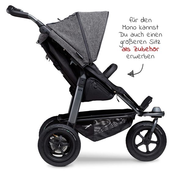 TFK Kombi-Kinderwagen Mono mit Luftreifen, Kombi-Einheit, Babyschale Cabriofix, Isofix-Basis & XXL-Zamboo Zubehör - Premium Anthrazit