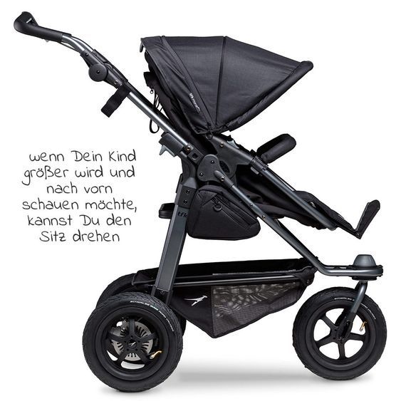 TFK Kombi-Kinderwagen Mono mit Luftreifen, Kombi-Einheit, Babyschale Cabriofix, Isofix-Basis & XXL-Zamboo Zubehör - Schwarz
