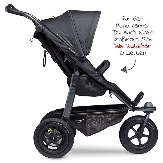 TFK Kombi-Kinderwagen Mono mit Luftreifen, Kombi-Einheit, Babyschale Cabriofix, Isofix-Basis & XXL-Zamboo Zubehör - Schwarz