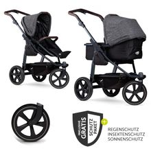 Kombi-Kinderwagen Mono 2 Luftkammerreifen inkl. Kombi-Einheit (Babywanne + Sitz) mit Liegeposition&XXL Zubehör - Anthrazit