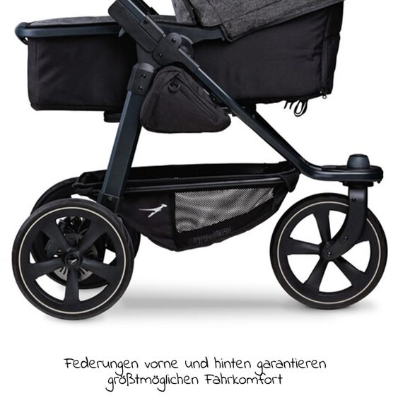 TFK Combi stroller Mono2 air chamber tires incl. Combi unit (baby bath + seat) with reclining position&XXL accessories - Anthracite