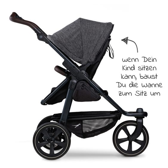 TFK Kombi-Kinderwagen Mono 2 Luftkammerreifen inkl. Kombi-Einheit (Babywanne + Sitz) mit Liegeposition&XXL Zubehör - Anthrazit