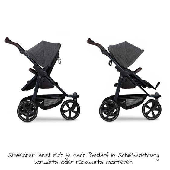 TFK Kombi-Kinderwagen Mono 2 Luftkammerreifen inkl. Kombi-Einheit (Babywanne + Sitz) mit Liegeposition&XXL Zubehör - Anthrazit