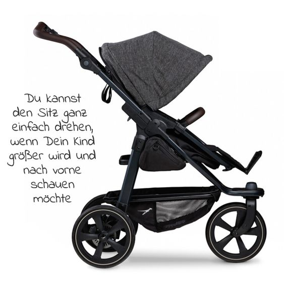 TFK Kombi-Kinderwagen Mono 2 Luftkammerreifen inkl. Kombi-Einheit (Babywanne + Sitz) mit Liegeposition&XXL Zubehör - Anthrazit