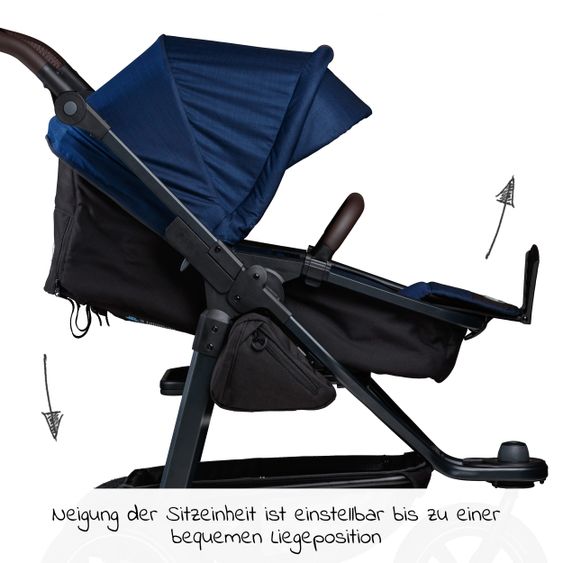 TFK Kombi-Kinderwagen Mono 2 Luftkammerreifen inkl. Kombi-Einheit (Babywanne + Sitz) mit Liegeposition&XXL Zubehör - Marine