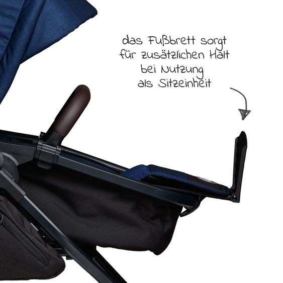 TFK Kombi-Kinderwagen Mono 2 Luftkammerreifen inkl. Kombi-Einheit (Babywanne + Sitz) mit Liegeposition&XXL Zubehör - Marine