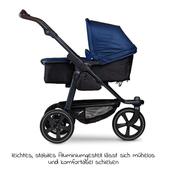 TFK Kombi-Kinderwagen Mono 2 Luftkammerreifen inkl. Kombi-Einheit (Babywanne + Sitz) mit Liegeposition&XXL Zubehör - Marine