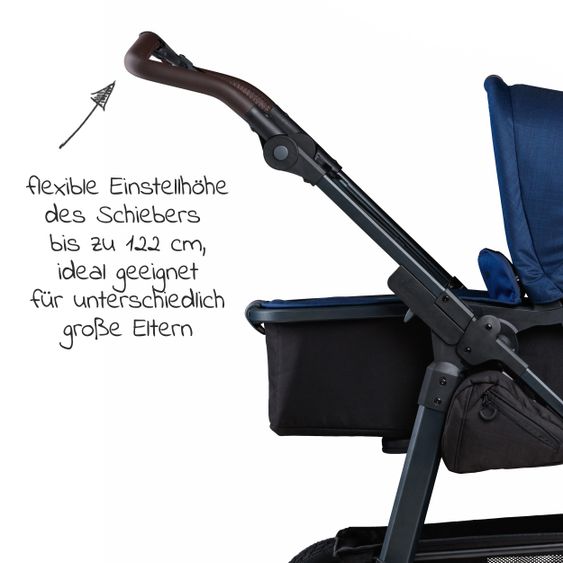 TFK Kombi-Kinderwagen Mono 2 Luftkammerreifen inkl. Kombi-Einheit (Babywanne + Sitz) mit Liegeposition&XXL Zubehör - Marine