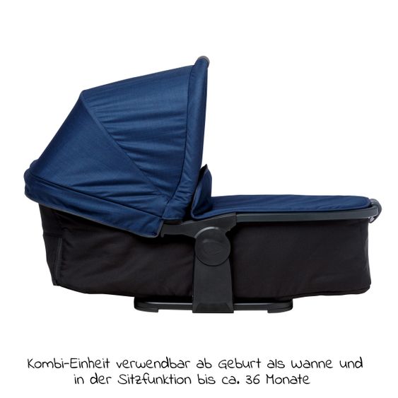 TFK Kombi-Kinderwagen Mono 2 Luftkammerreifen inkl. Kombi-Einheit (Babywanne + Sitz) mit Liegeposition&XXL Zubehör - Marine